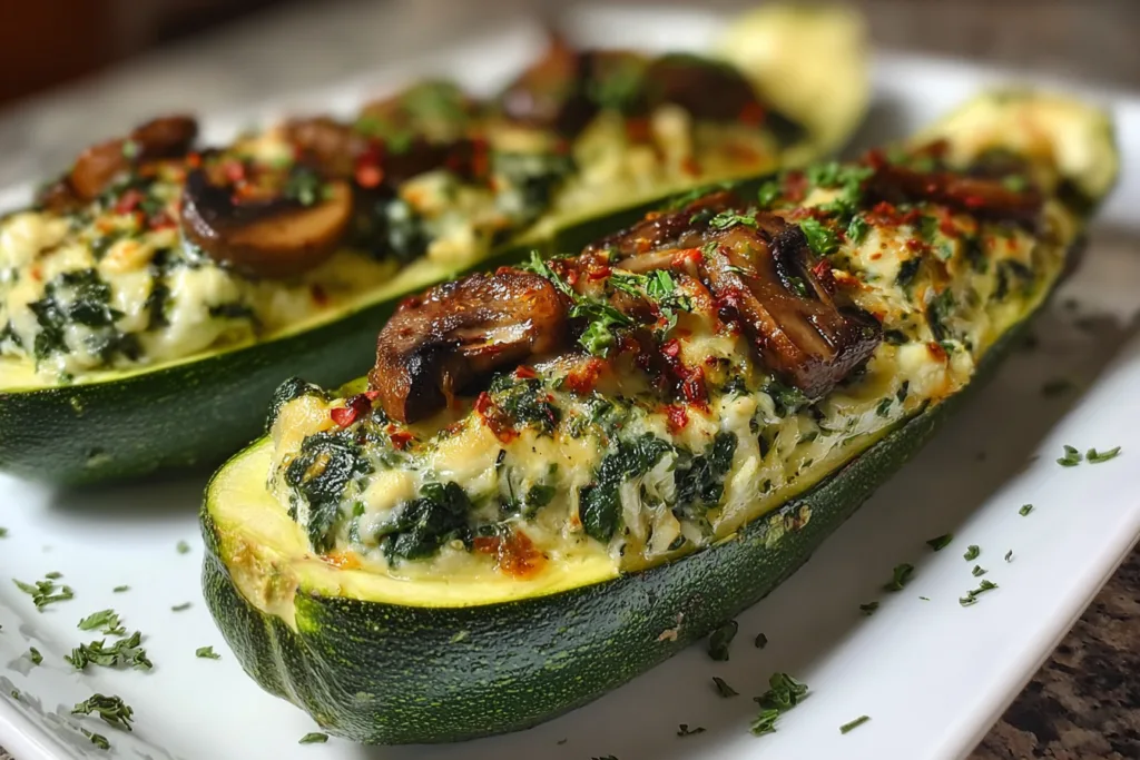 spinach mushroom ricotta stuffed zucchini dinner recipe photo