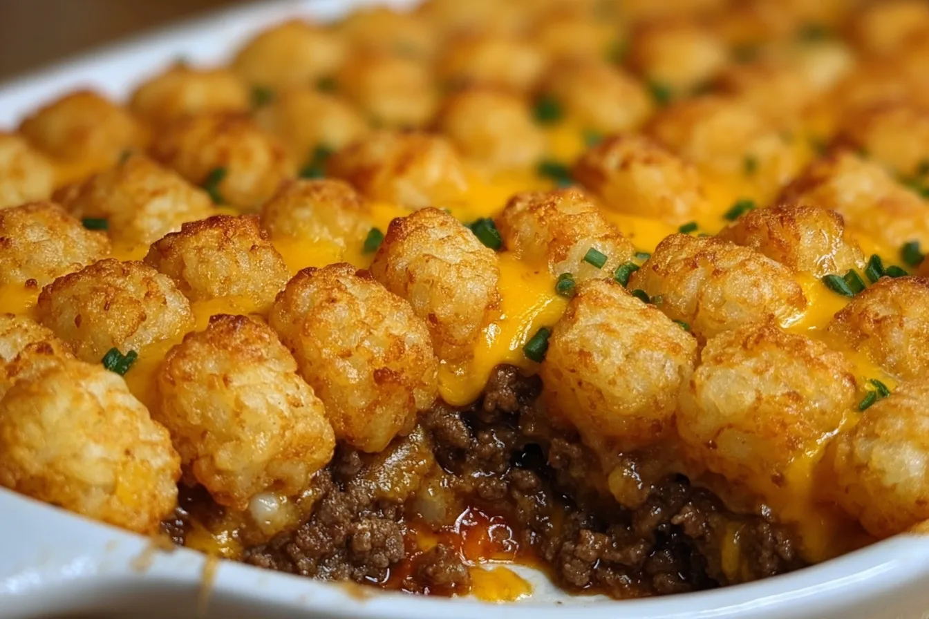 tater tot casserole ground beef dinner recipe photo