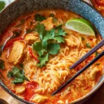 thai red curry noodle soup dinner recipe photo