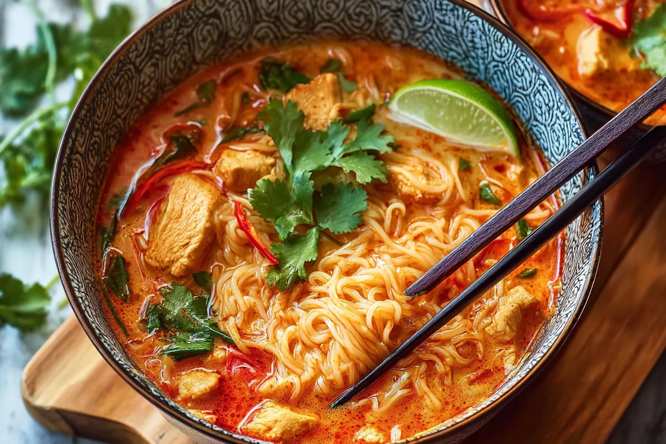 thai red curry noodle soup dinner recipe photo