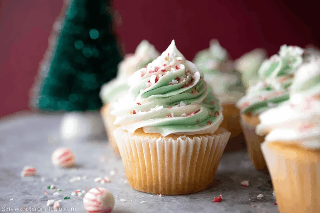white chocolate peppermint cupcake dessert recipe photo