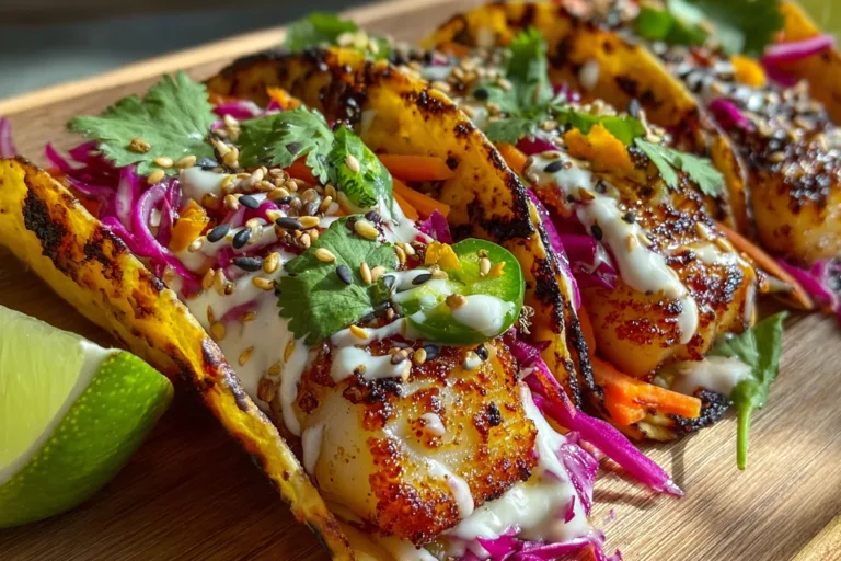 fish tacos sesame ginger sauce dinner recipe photo