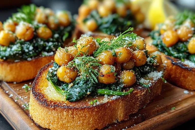 garlic butter chickpea spinach toast lunch recipe photo