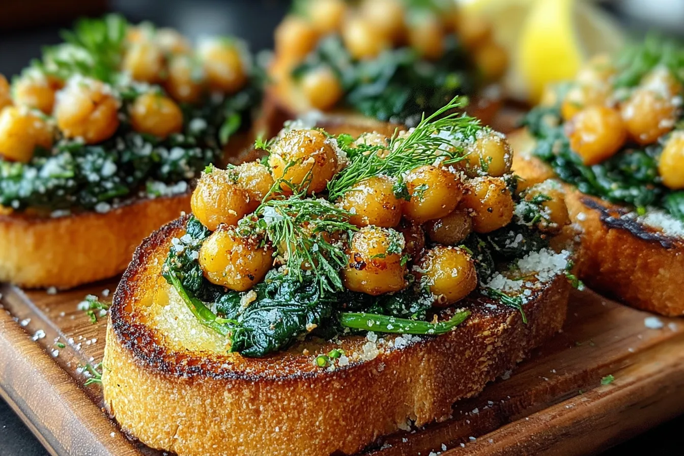 garlic butter chickpea spinach toast lunch recipe photo