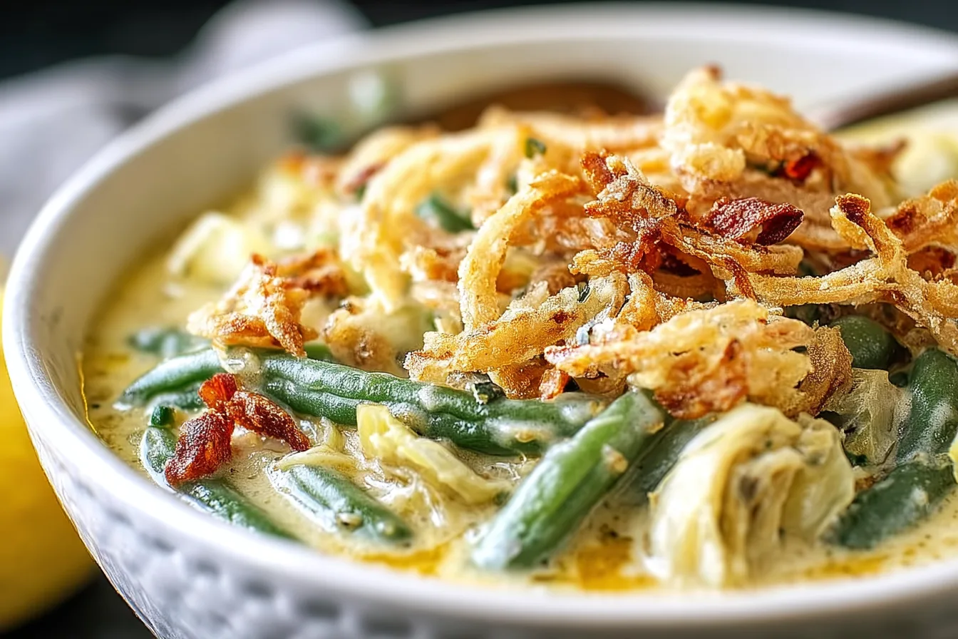 green bean casserole with fried onions side dish recipe photo