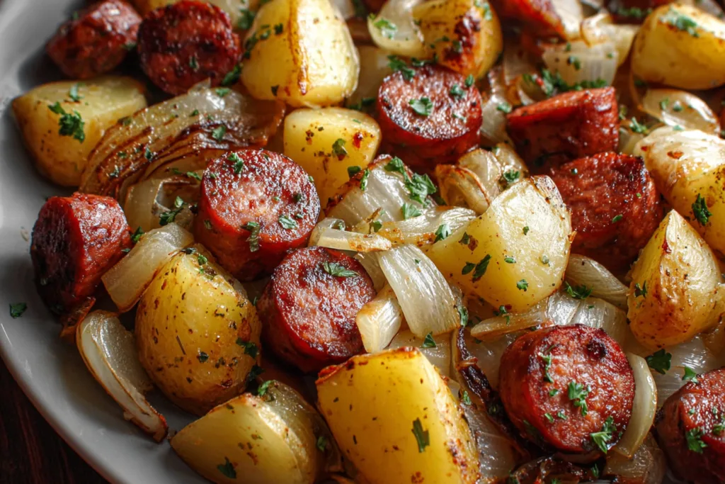 potatoes onions smoked sausage dinner recipe photo
