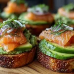 salmon avocado toast breakfast recipe photo