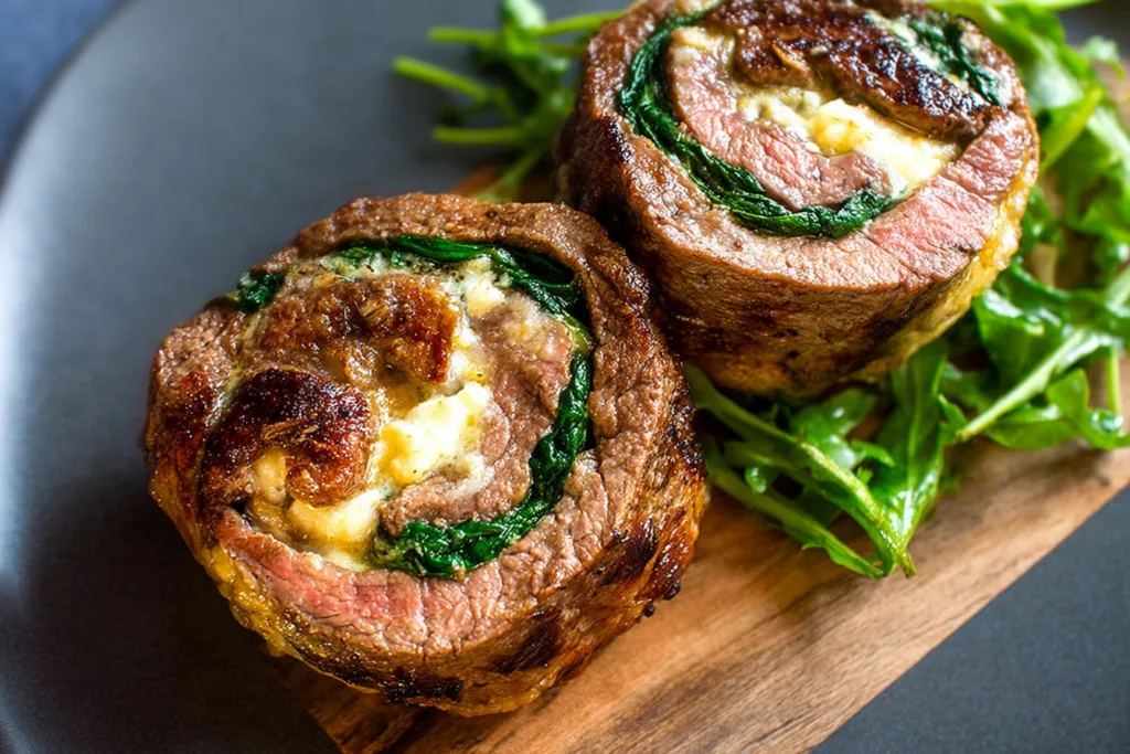 spinach cheese flank steak roll dinner recipe photo