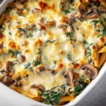 spinach mushroom pasta bake dinner recipe photo