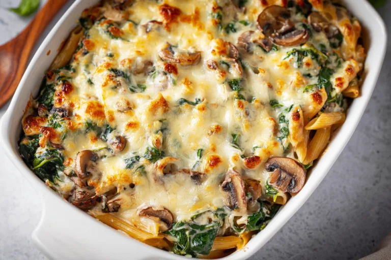 spinach mushroom pasta bake dinner recipe photo